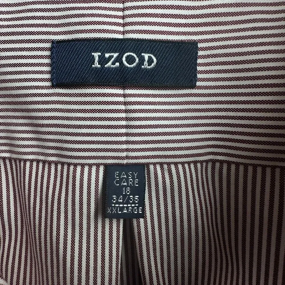 IZOD Striped Button Down Collared Long Sleeve Shirt Size XXL 80s‎ 2-Ply Pinpoint